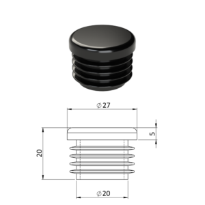 Vnitřní krytka kulatá ø 27mm, plastová, černá