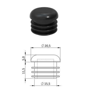 Vnitřní krytka kulatá ø 20,5 mm, plastová, černá
