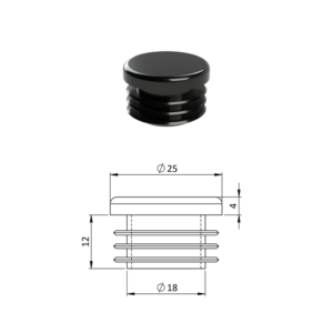 Vnitřní krytka kulatá ø 25 mm, plastová, černá