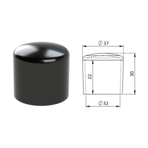 Vnější krytka PVC ø 37 x 30 mm, otvor 32 x 22 mm, černá