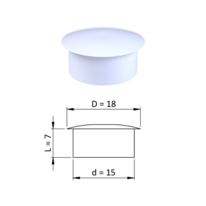 Vnitřní krytka kulatá ø 18 mm, otvor ø 15 mm, bílá, plast