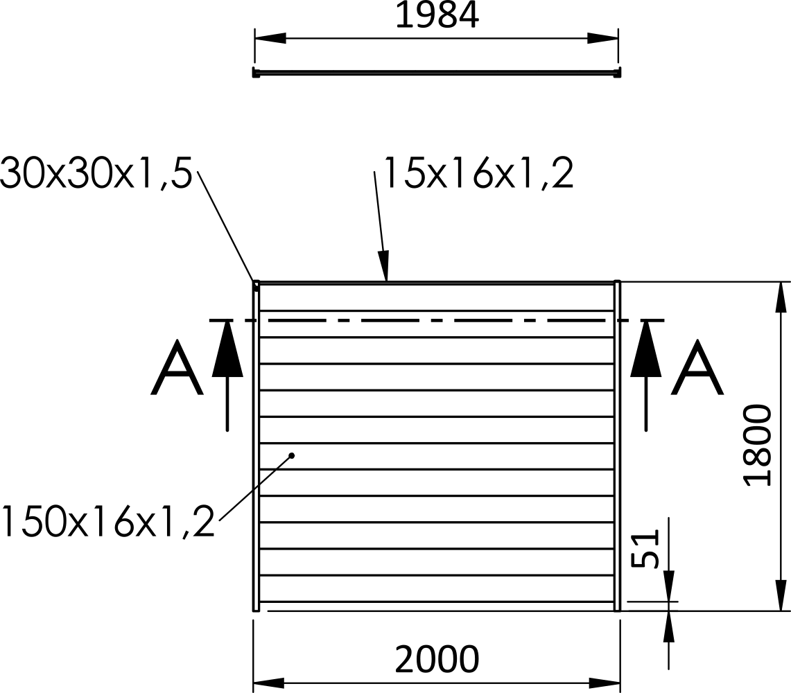 Plotové pole, hliníkové (U profil), šířkově nastavitelné, 2000 x 1800 mm - Obrázek 2