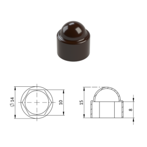 Krytka plastová na matice a šrouby M6, hnědá