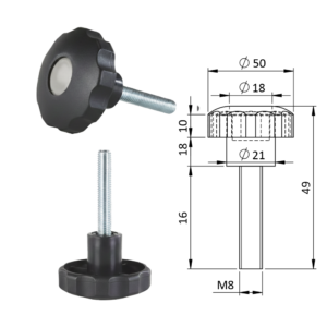 Aretační šroub, ø 50 mm, M8 x 16 mm, polyamid, šedá