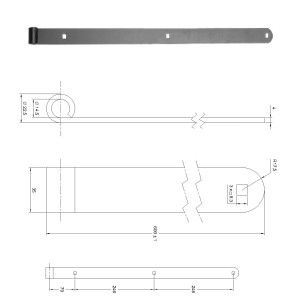 Kování pásové 600x35x4 mm, otvor pro čep ø14 mm, černá barva