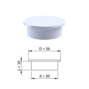 Vnitřní krytka kulatá ø 36 mm, otvor ø 30 mm, bílá, plast