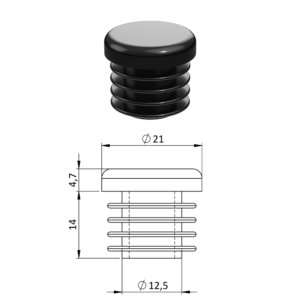 Vnitřní krytka kulatá ø 21 mm, plastová, černá