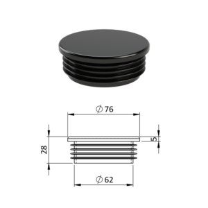 Vnitřní krytka kulatá ø 76 mm, plastová, černá