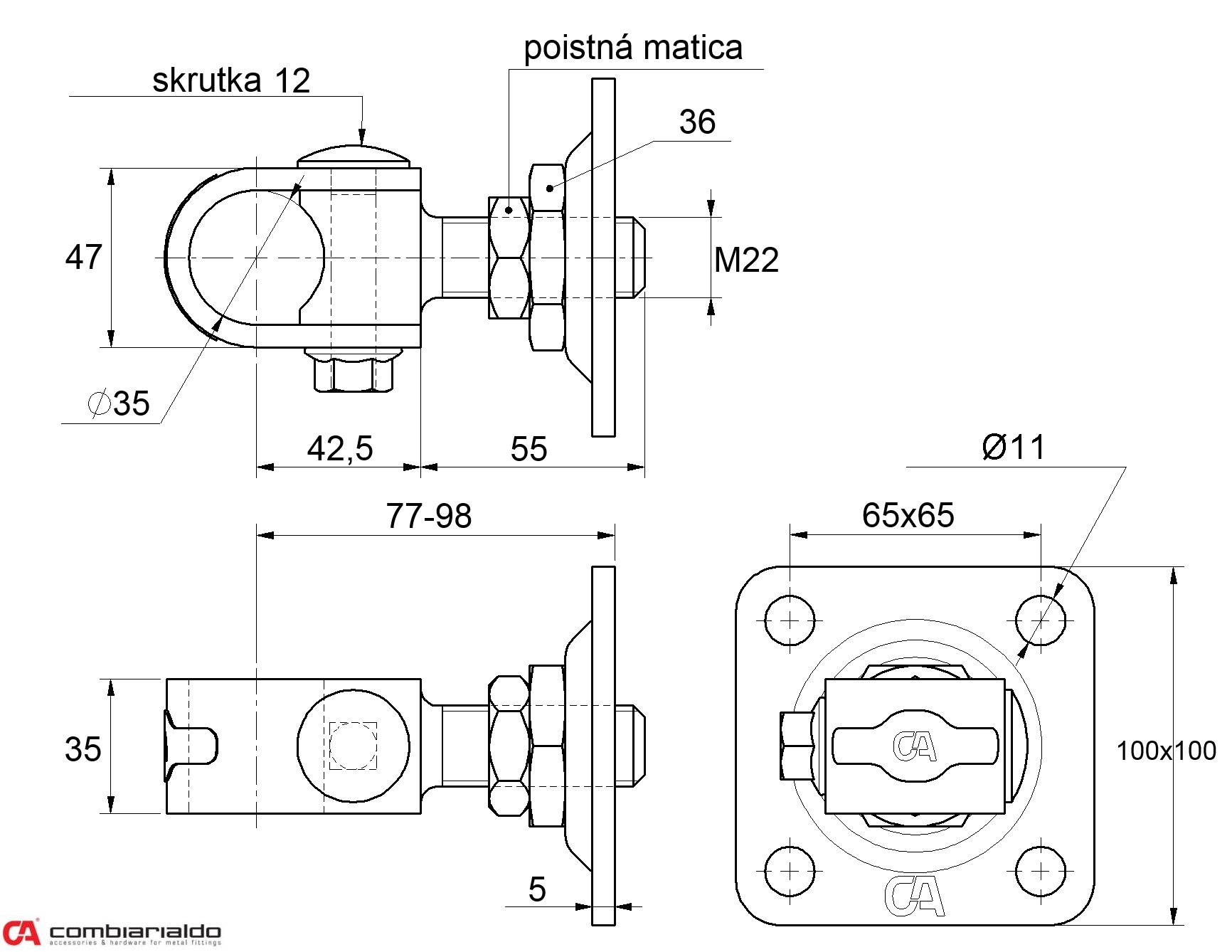 Závěs M22 s plotnou 100 x 100 mm - Obrázek 2