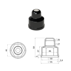 Krytka plastová na matice a šrouby M27, prodloužená, černá