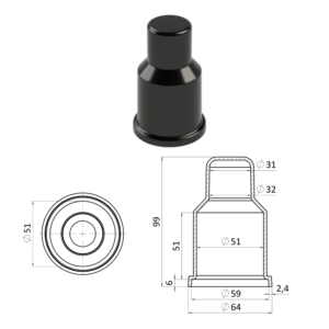 Krytka plastová na matice a šrouby M30, prodloužená, černá