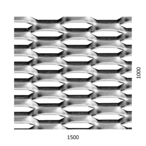 Tahokov Zn, kosočtvercové oko: 44x12mm, mostík: 5mm (1500x1000x1.5mm), orientace oka: rozměr oka 44mm je rovnoběžná s ro