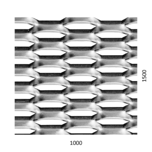 Tahokov Zn, kosočtvercové oko: 44x12mm, mostík: 5mm (1000x1500x1.5mm), orientace oka: rozměr oka 44mm je rovnoběžná s ro