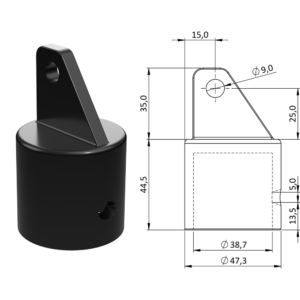 Plastová krytka, ø 47,3 x 79,5 mm, tvrzený plast PA