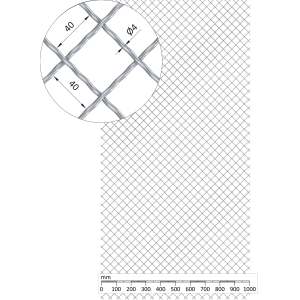 Žebírkové pletené síto - vzor Diamant, oko: 40x40mm, průměr pletiva ø4mm, rozměr 1000x2000mm, pozinkované
