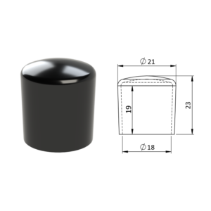 Vnější krytka PVC ø 21 x 23 mm, otvor 18 x 19 mm, černá