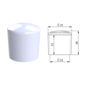 Vnější krytka PVC ø 25 x 26 mm, otvor 22 x 21 mm, bílá