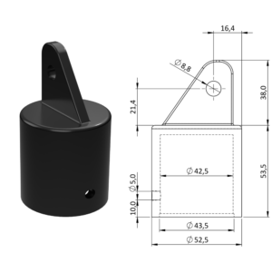 Plastová krytka, ø 52,5 x 91,5 mm, tvrzený plast PA