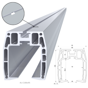 C profil 106 x 95 x 1000mm, hliník bez povrchové úpravy