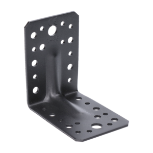 Úhelník s prolisem 90x90x65 mm, 2,0 mm, černý, díry průměr 5 mm - 16 ks, 7 mm - 12 ks, 11 mm - 2 ks