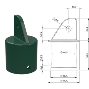 Plastová krytka, ø 55,5 x 92,1 mm, tvrzený plast PA