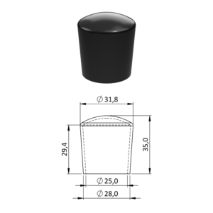 Vnější PVC krytka ø 31,8 x 35 mm, otvor 25 mm, černá