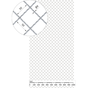 Žebírkové pletené síto - vzor Diamant, oko: 50x50mm, průměr pletiva ø4mm, rozměr 1000x2000mm, pozinkované