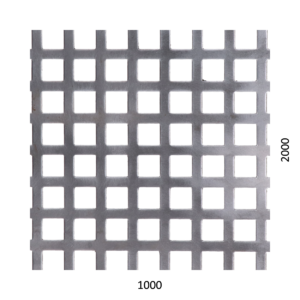 Děrovaný plech čtvercový řadový Fe, otvor: 10x10mm, rozteč: 14mm, (1000x2000x1,0mm)