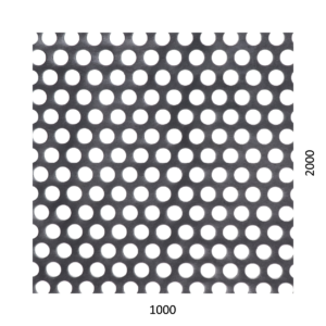 Děrovaný plech kruhový přesazený Fe, otvor: ø 10 mm, rozteč: 15 mm, (1000x2000x1 mm)
