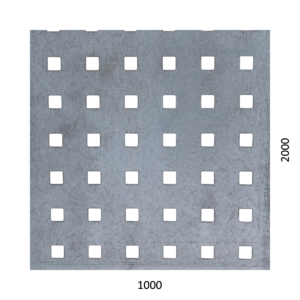 Děrovaný plech čtvercový řadový Zn, otvor: 10x10 mm, rozteč: 20 mm (1000x2000x1,5 mm)