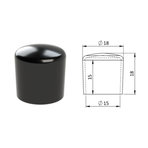 Vnější krytka PVC ø 18 x 18 mm, otvor 15 x 15 mm, černá