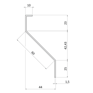 Poškozený Z-profil-lamela L-4000mm, 23x60x25x1,5mm s vystuženou hranou 10mm, zinkovaný plech, cena za kus