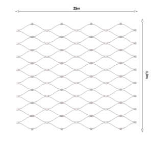 Lanková sieť, 1 x 25 m, oko 60 x 104 mm, ø 1,5 mm, AISI 316