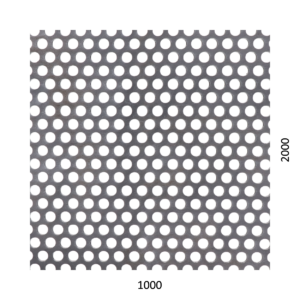 Děrovaný plech kruhový přesazený Fe, otvor: ø 6.0 mm, rozteč: 9.0 mm, (1000x2000x1,5 mm)