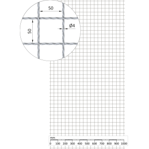 Žebírkové pletené síto - rovné, oko: 50x50mm, průměr pletiva ø4mm, rozměr 1000x2000mm, materiál: Nerez /AISI 304