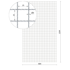 Žebírkové pletené síto - rovné, oko: 25x25mm, průměr pletiva ø4mm, rozměr 1264x804mm, materiál: Nerez /AISI 304